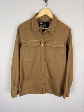 Wild Horse Mens Brown Twill Snap Front Long Sleeve Shirt Canvas work Medium